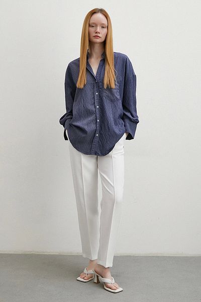 Never more Navy Blue Striped Pocket Shirt