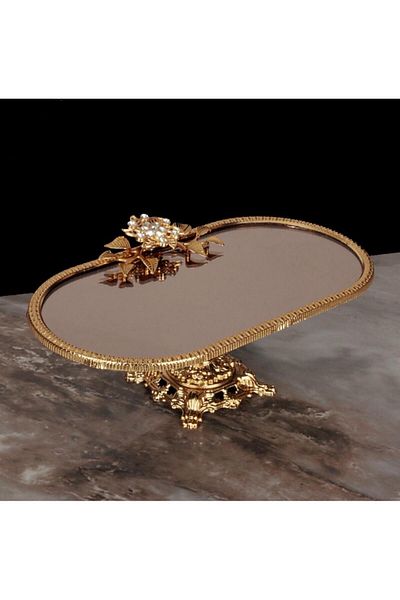decovien Gold Mirror Detailed Oval Pedestal Presentation