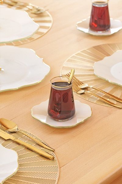 Glore Lotus Cream 12-Piece Glass Tea Set for 6 People Gold Gilded