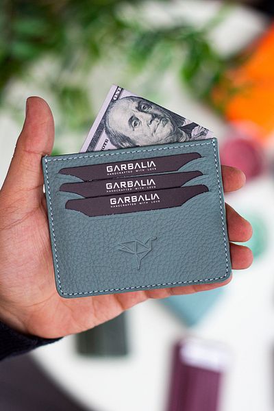 Garbalia Suport pentru carduri unisex Walteria Crazy Leather Mini verde mentă