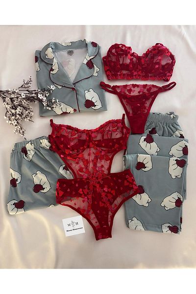 MH Moony Homewears Seturi de pijamale din bumbac pieptănat din 6 piese To The Moon - Set de lenjerie intimă și zestre