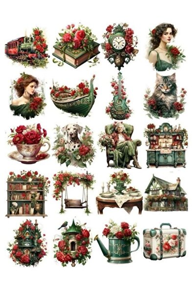 SF SCRAPBOOK KIRTASİYE مجموعة ملصقات زخرفية ذات طابع وردي عتيق - مخرجات خاصة لسكرابوك ودفاتر الملاحظات والحرف اليدوية