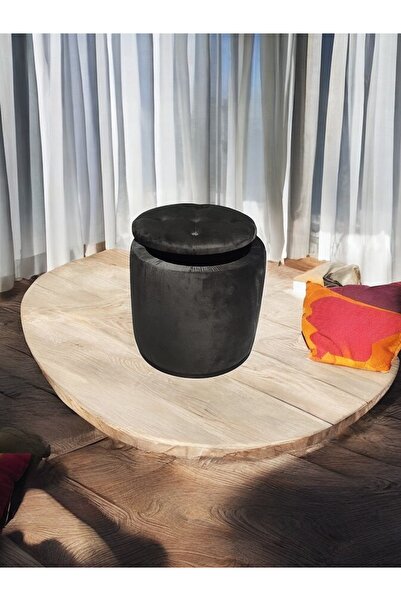 Edam Siyah Babyface Kumaş Sandıklı Silindir Dekoratif Pufidik Puf Bench