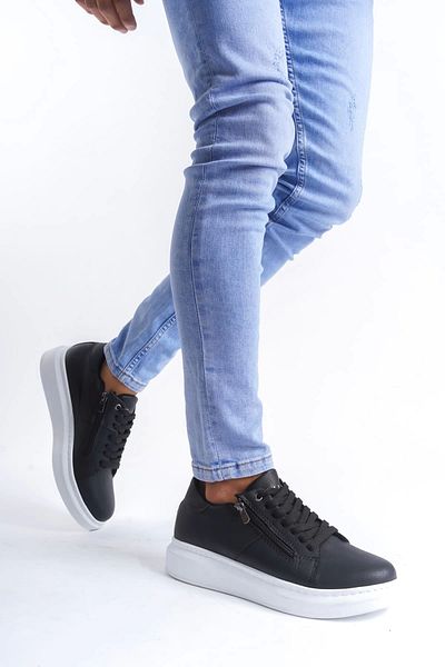 TB Terzi Bey Tb155 Warrior Lace-Up and Zippered Skin Men's Casual Sneaker Shoes Cbt - Black