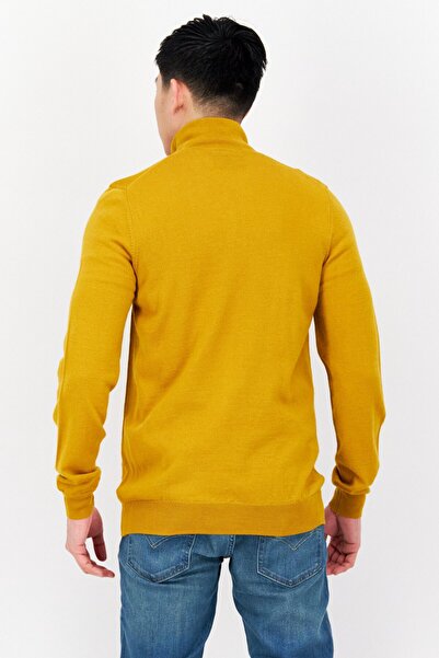 Lyle & Scott Men Mock Neck Embroidered Logo Knitted Sweater, Mustard