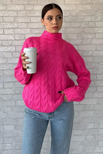 GÜLSELİ Light Fuchsia Half Turtleneck Patterned Women's Knitwear Sweater