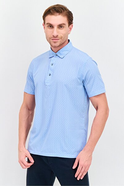 Jachs New York Men Regular Fit Allover Print Short Sleeve Polo Shirt, Light Blue