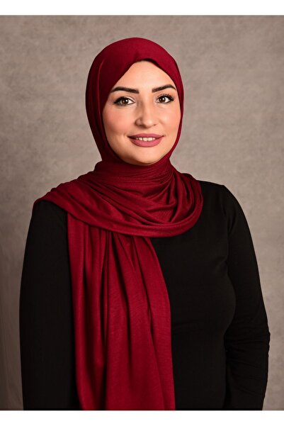 Şalcenneti.com شال طويل من القطن الممشط باللون العنابي - خياطة خاصة، موسمي