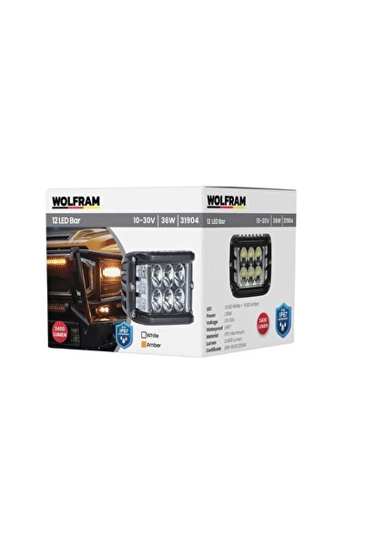 WOLFRAM Led Kaput Üstü Off-road Lambası 6 Led Beyaz 6 Led Sarı Çakar Fonksiyonlu 10/30v E-belgeli 36w 31904