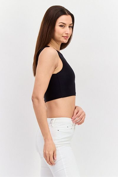 ODolls Women Round Neck Sleeveless Plain Tank Top, Black