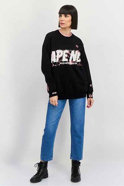Aape By A Bathing Ape Women Hooded Brand Logo Long Sleeves Sweatshirt, Black Combo