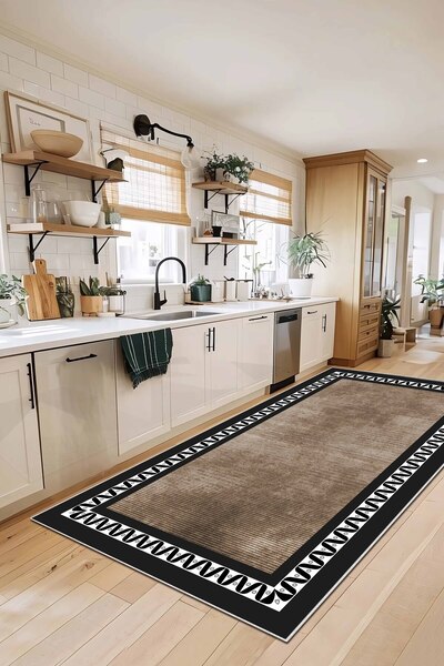 df home Mutfak Halısı Geometrik İskandinav Eskitmeli Dijital Baskı Yıkanabili...