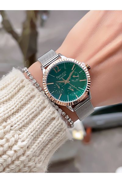 Ferrucci Stainless Steel Wire Function Phosphor Glass Women's Wristwatch + Bracelet with Gift
