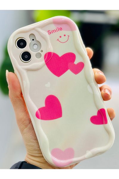Go Aksesuar حافظة سيليكون مرنة متوافقة تمامًا مع هاتف iPhone 12 و12 Pro مع نمط طباعة SMILE HEART