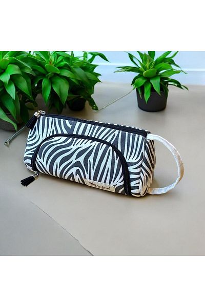 BABUN Τσάντα μακιγιάζ Ilgaz με σχέδιο Zebra - Μεγάλο, φαρδύ οργανικό καμβά, βαμβακερό ύφασμα, μολυβοθήκη