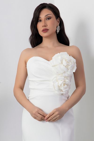 PULLIMM Rochie Atlas cu detaliu flori pe piept - BAL103