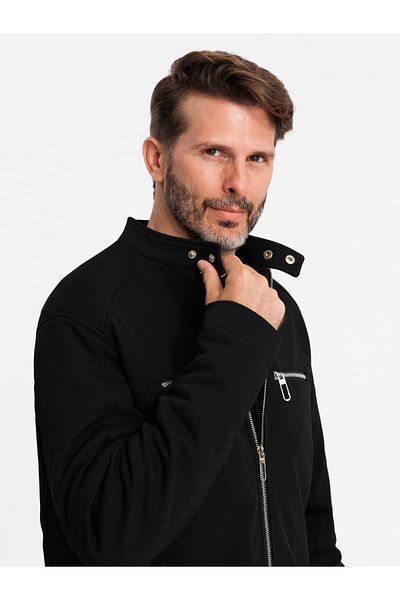 OMBRE Herren Bikerjacke mit Kragen und Taschen - schwarz V2 OM-JALP-0157 XL