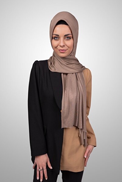 Şalcenneti.com Kadın Tesettür Pratik Penye Şal Önü Süngerli Hazır Geçmeli Vizon Rengi Eşarp