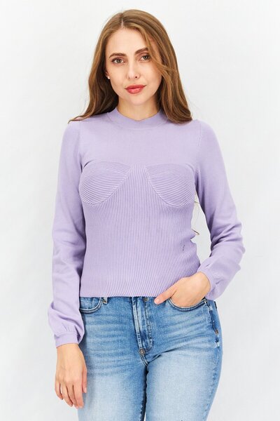 Asos Design سترة نسائية مضلعة بأكمام طويلة وياقة دائرية، لون أرجواني