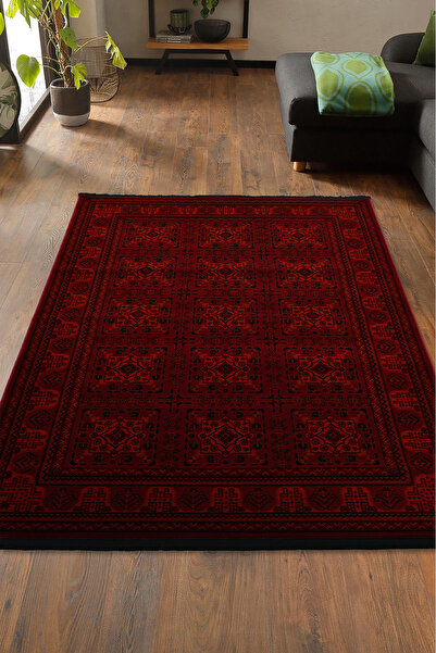 Giza Home Afgan Türkmen Otantik Desenli Dokuma Kırmızı Oturma Odası Salon Mutfak Halısı 7143H_ZS77
