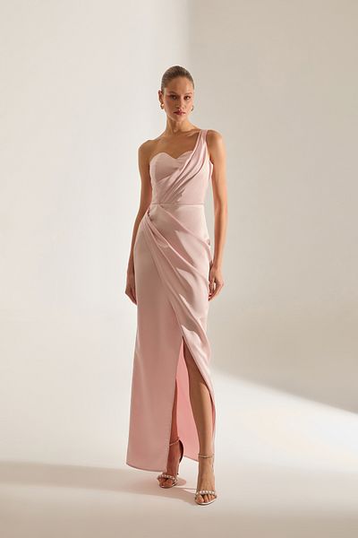BETTY & SAM Ola Single Sleeve Drape Powdered Evening Dress
