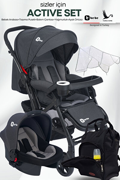 Be-Be Active Pusetli Set (Çift yönlü bebek arabası, Taşıma puseti, Bakım çant...