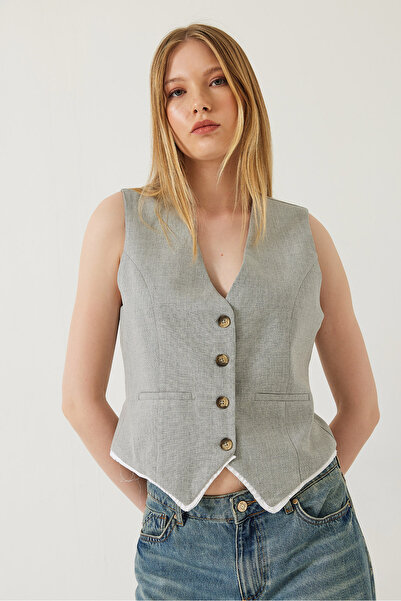 Bianco Lucci Γυναικείο γιλέκο με επένδυση από βισκόζη με λαιμόκοψη 60232 60271060