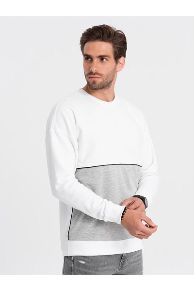 OMBRE Herren OVERSIZE Sweatshirt mit kontrastierender Farbkombination - weiß und grau V1 OM-SSNZ-0130 XXL