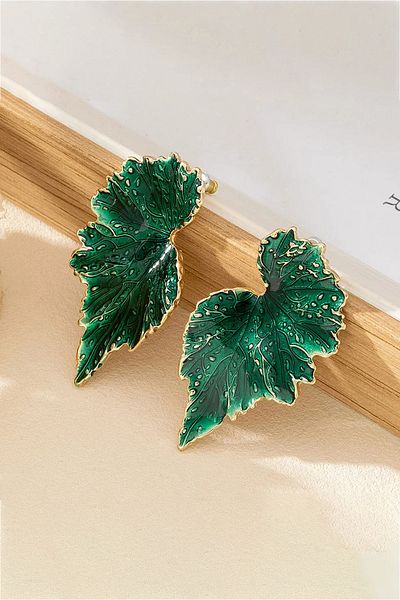 Glaren Big Green Leaf Gold Color Women's Earrings