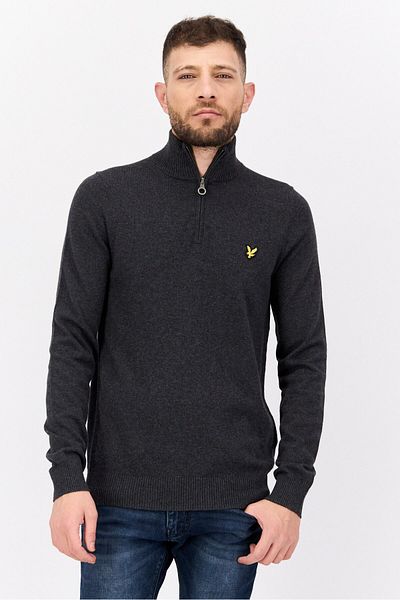 Lyle & Scott Men High Neck Embroidered Logo Long Sleeves Sweater, Grey