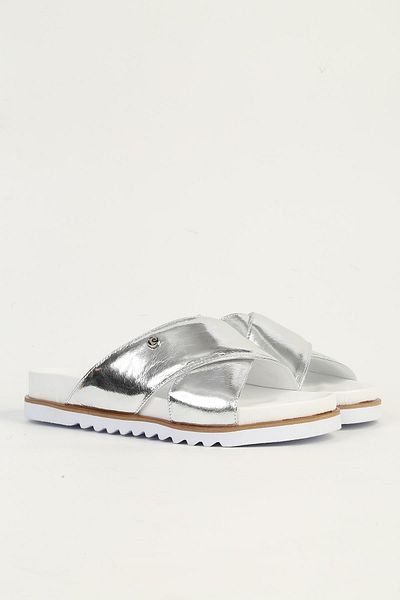 Pierre Cardin Genuine Leather Silver Women's Slippers Pc-54601
