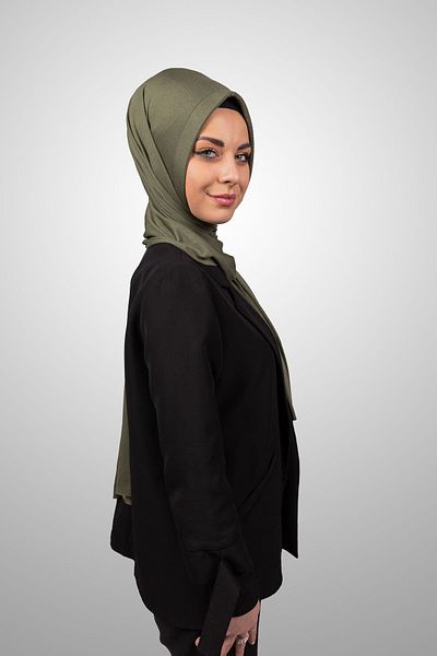 Şalcenneti.com Women's Hijab Practical Combed Cotton Shawl Pre-Made Snap-On Khaki Color Scarf with Sponge Front