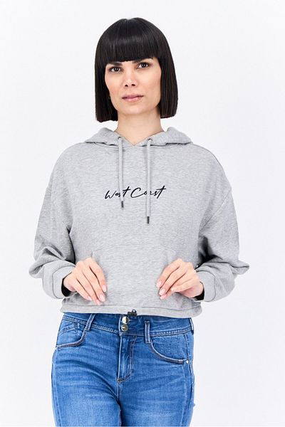 Brave Soul Women Hood With Drawstring Long Sleeve Embroidered Sweatshirts, Heather Grey