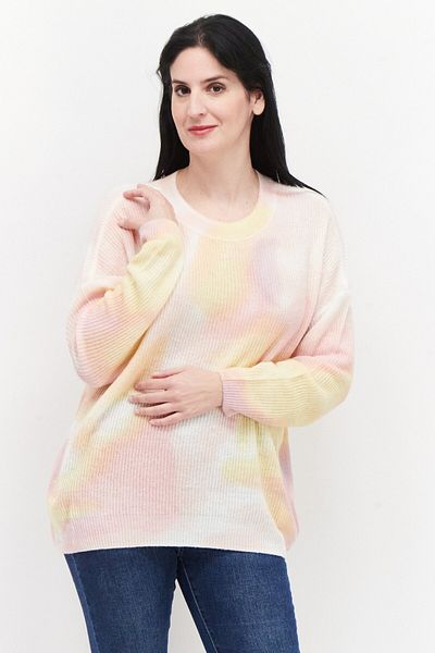 TAIFUN Women Crew Neck Knitted Sweater, Pink Combo