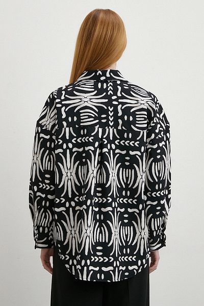 Never more Black Crepe Shirt - Contrast Pattern