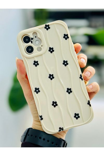Go Aksesuar حافظة سيليكون مرنة متوافقة تمامًا مع هاتف iPhone 12 و12 Pro مع نمط طباعة BLACK DAISY