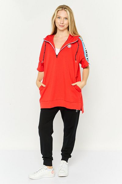Aape By A Bathing Ape Women Hooded Brand Logo Short Sleeve Sweatshirt, Red