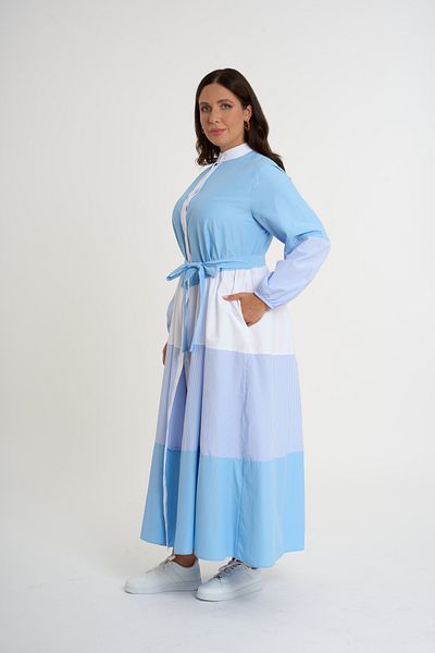 HANIQA Blue - Garnished Belted Shirt Dress |   44-50 |   4034