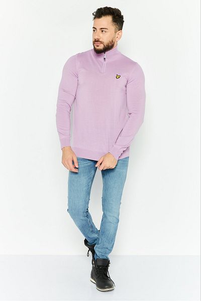 Lyle & Scott Men High Neck Long Sleeve Embroidered Logo Sweater, Lavender