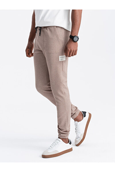 OMBRE Ανδρικό δομημένο πλεκτό φούτερ - καφέ V2 OM-PASK-0211 XXL