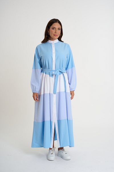 HANIQA Blue - Garnished Belted Shirt Dress |   44-50 |   4034
