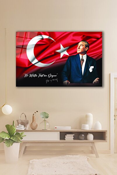 BestSanat Atatürk ve Türk Bayrağı Cam Tablo