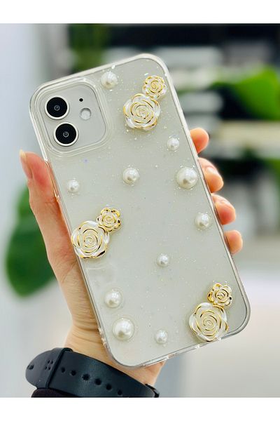 Go Aksesuar حافظة سيليكون مرنة متوافقة مع هاتف Iphone 12 و12 Pro مع لعبة بتصميم PEARL ROSE