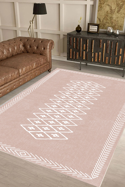 UZZA Salon Halısı Geometrik İskandinav Eskitmeli Dijital Baskı Yıkanabilir Ka...