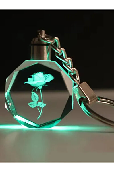 moryconcept I Love Yazılı Güllü figürlü kristal cam anahtarlık ışıklı
