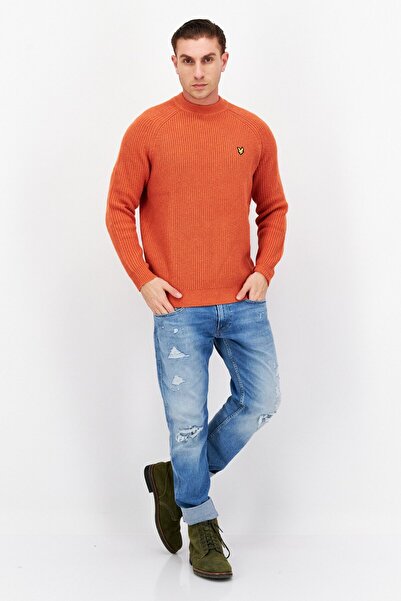 Lyle & Scott Men Mock Neck Brand Logo Long Sleeve Sweater, Orange
