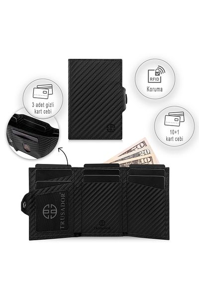 Trusador Toscana Carbon Card Holder Genuine Leather Wallet Unisex Rfid Protected Men Women Mini Wallet Gift