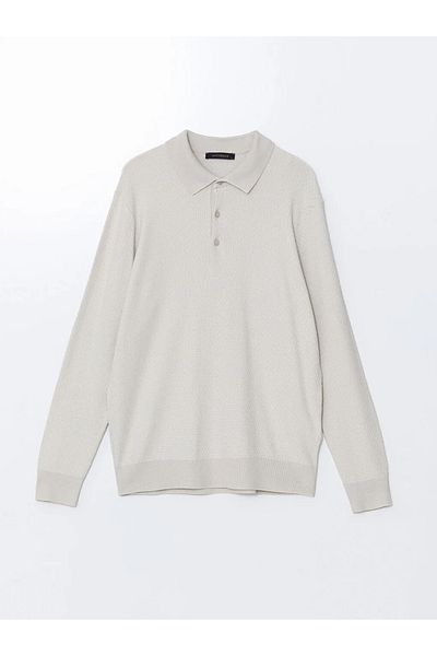 LC Waikiki Southblue Beige Polo Neck Long Sleeve Men's Knitwear Sweater