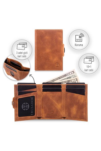 Trusador Toscana Tan Card Holder Genuine Leather Wallet Unisex Rfid Protected Men Women Mini Wallet Gift