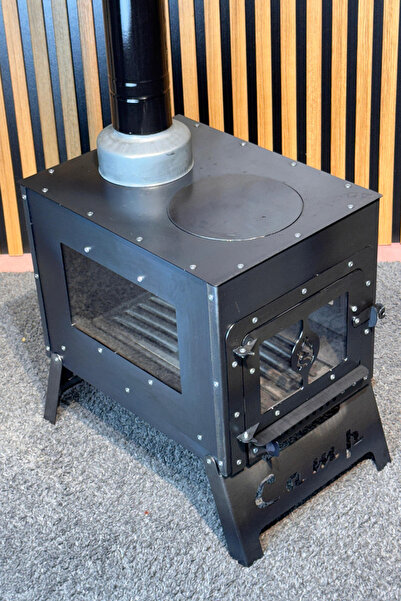 İKİZSOBA Kamp Sobası, Camlı Dekoratif Taşınabilir Soba, Katlanır Ayaklı (PÜRMÜZ HEDİYELİDİR)